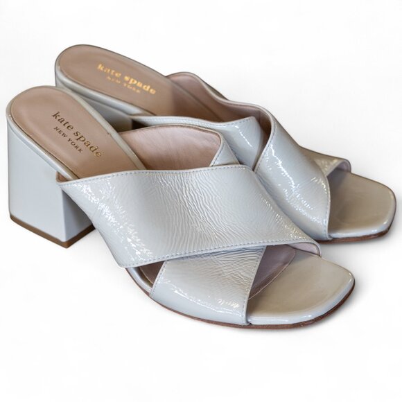 KATE SPADE White New York Venus Patent Leather Block Heel Sandals  * Size  9 - Picture 1 of 13